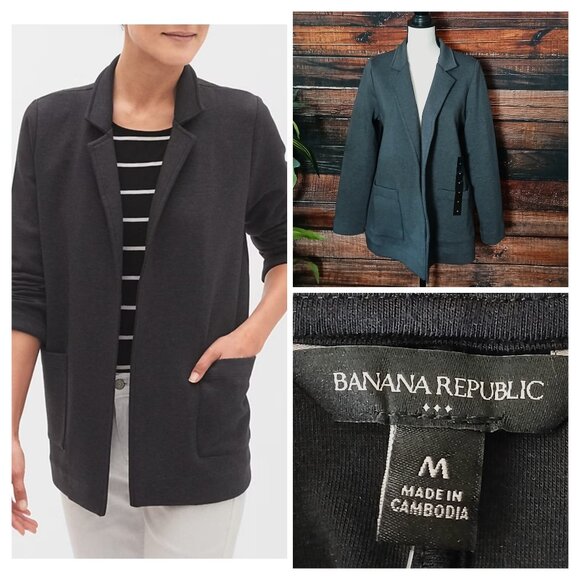 NWT Banana Republic Boyfriend Blazer M Gray Soft Knit Relaxed Jacket - Picture 1 of 11